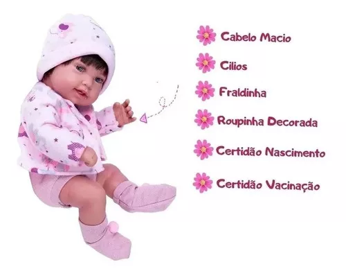 Boneca Bebê Reborn Anny Doll Menina Vinil Macio - Cotiplas