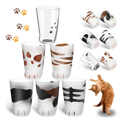 6 Tazas De Pata De Gato De Cristal Kawaii Con Garra De Gato,