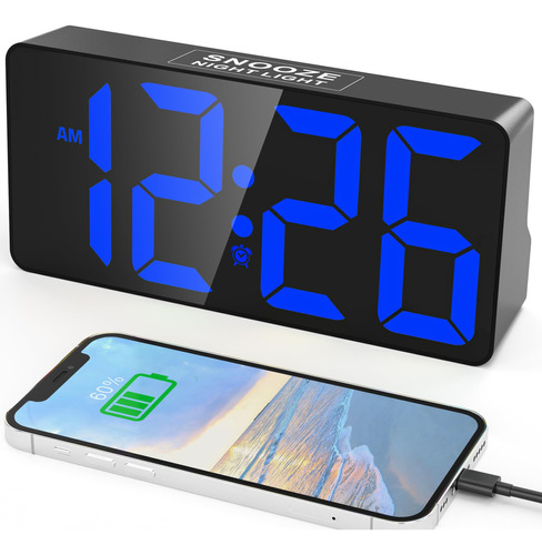 Alarm Clock For Bedroom, 7 In Large Display Digital Clock Wi