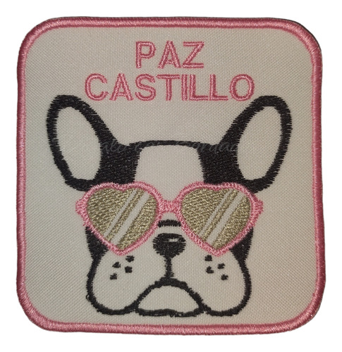 Aplique Bordado Perro Pug Con Nombre Personalizado Jardin