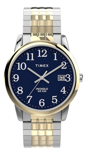 Reloj Timex Tw2v463009j Men's Easy Reader 35 Mm Perfect Fi Color De La Correa Plateado Color Del Bisel Dorado Color Del Fondo Azul