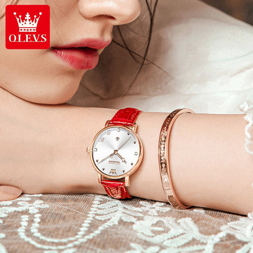 Reloj De Cuarzo Simple Olevs Calendar Diamond