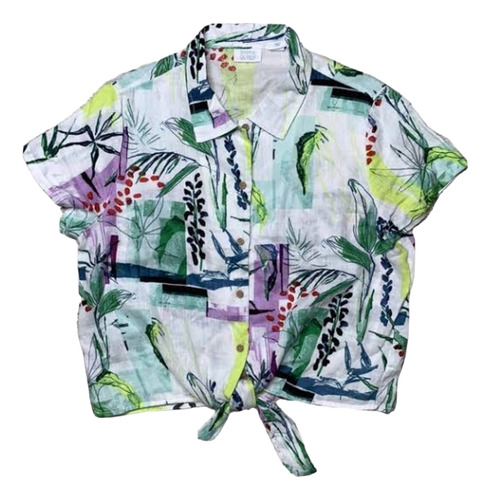 Blusa Crop Lino Floral Neon Sigrid Olsen Mujer Talla M