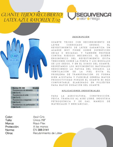 Guante Tejido Recubierto Latex Azul Rayoflex T/10