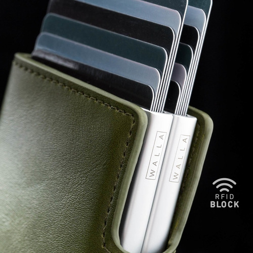 Billetera Walla Wallets Even Green Doble - Cuero Rfid