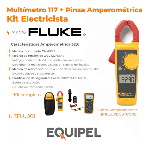 Multímetro 117 + Pinza Amperométrica Kit Electricista Fluke