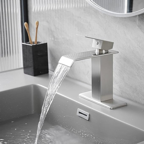 Grifo Mezclador Para Lavabo De Baño De Acero Inoxidable Acabado Mate Color Gris