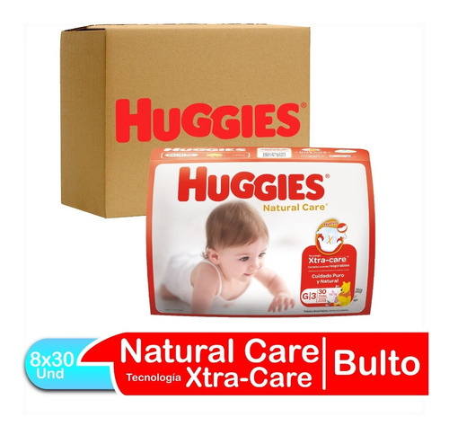 Imagen 1 de 3 de Pañales Para Bebe Huggies Natural Care Talla G Bulto 8x30und