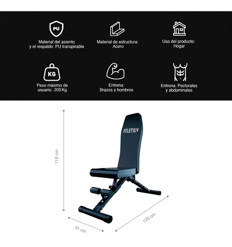 Atletis - Banca Multifuncional Plegable para Ejercicios