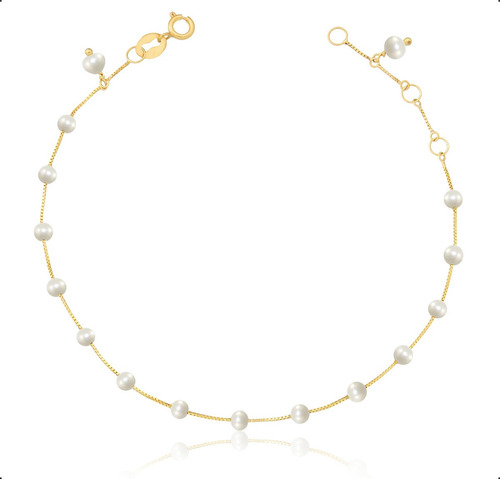 Pulseira Feminina Ouro 18k 750 Pérolas Com Berloques E 19cm