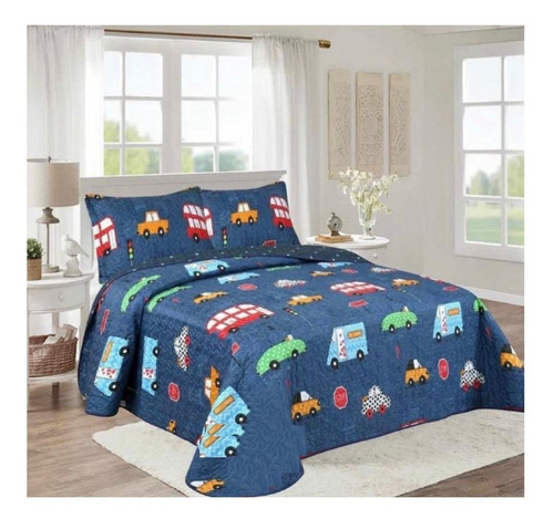 Cobertor Quilt Verano Cubrecama Infantil Autitos 1.5 Plaza 