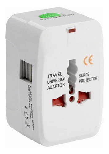 Adaptador Enchufe Universal Ac Viajero + Cargador 2 Usb