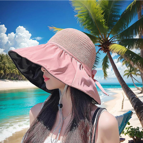 Sombrero Playa Protección Solar De Sol Ala Ancha Gorro Mujer