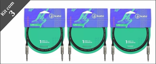 Kit Com 3 Cabos De Guitarra P10 X P10 Kato - 3 Mt ( 3 Un )