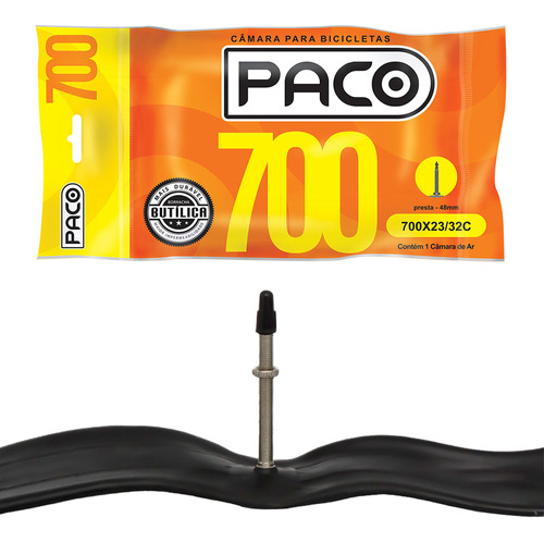 Câmara De Ar Pneu Bike Speed Paco 700x23/32c Bico Fino 48mm
