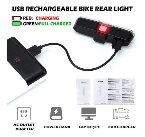 Imagen 3 de 7 de Lámpara Trasera Para Bicicleta 3 Colores Policia Usb