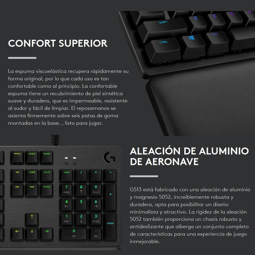 Imagen 6 de 10 de Logitech G513 Carbon Teclado Gamer Mecánico Gx Brown Tactile