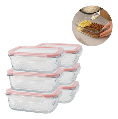 Kit 6 Pote Hermético Vidro Marmita Freezer Microondas 370ml