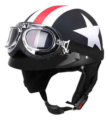 Casco De Moto Semiabierto Con Lentes Y Bufanda