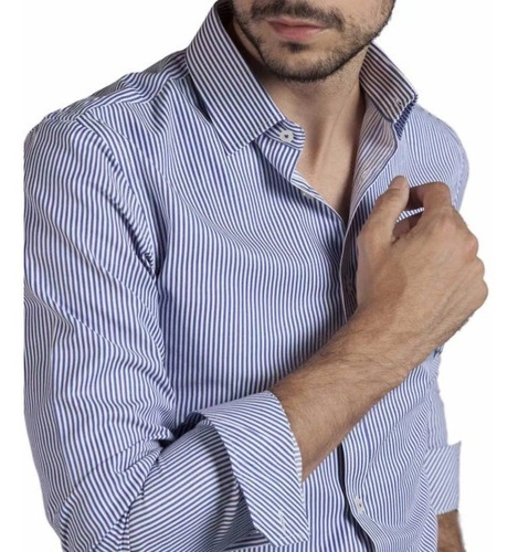 Camisa Vestir Hombre Xlimit Raya Azul Premium Elite Line