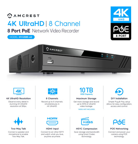 Amcrest Sistema De Cámara De Seguridad 4k 8ch Con 4k 8ch Poe