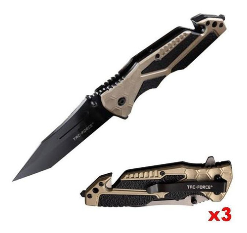 Navaja Táctico Estilo Pesca, Mxkec-003, 3pzas, Cuchilla Ple Color Negro/Café