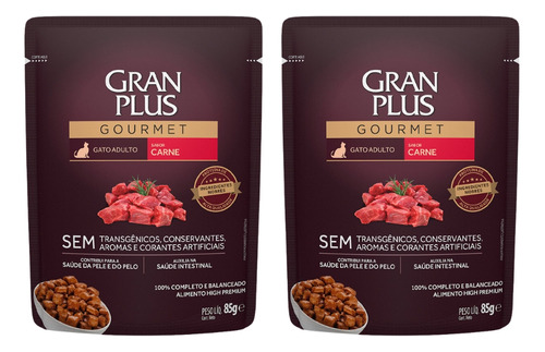 Kit 2un Sachê Para Gato Adulto Sabor Carne 85g Gran Plus