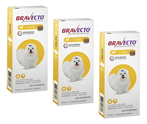 Combo C/ 3 Unidades Bravecto Comprimidos 2 A 4,5 Kg
