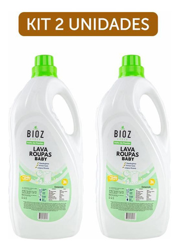 Kit 2x: Lava Roupas Biodegradável Baby Bioz Green 3l