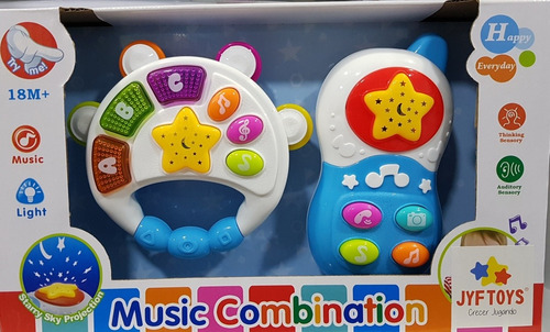 Imagen 3 de 4 de Pandereta Y Celular Con Melodías Luz Sonido Música Bebé Niño