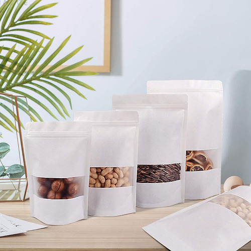 Bolsa Stand Up Con Ventana - 16x24cm (250g), 100pz Blanca