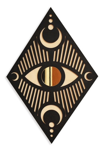 Espejo Ojo Luna Rombo Místico Diamante Decorativo Madera Marco Negro mate