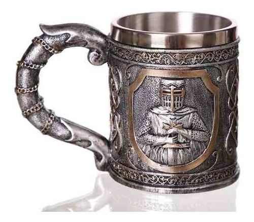 Taza Resina Acero Inox Caballero Medieval Templario 