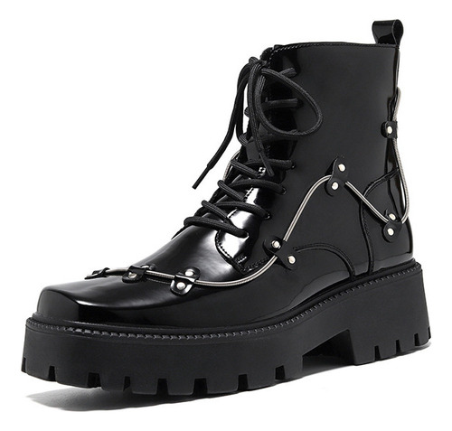 L Botas Negras Zapatos De Charol Hombre Casual Plataforma