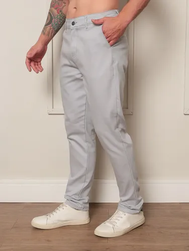 Calça Masculina Sarja Premium Esporte Fino Bolso Faca Cinza Geométrico 44
