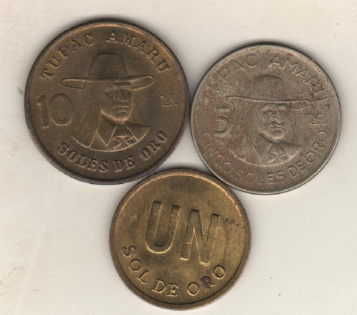 Perú Lote De 3 Monedas De Soles De Oro - Valores 10, 5 Y 1