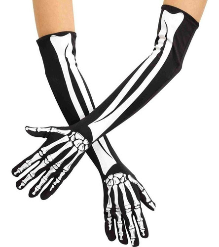 Guante Negro Con Diseño De Esqueleto Largo 43cm
