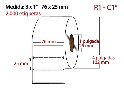 Imagen 4 de 7 de Etiqueta 3x1 (76x25 Mm) Transferencia / Rollo 2000 Pzas / R1