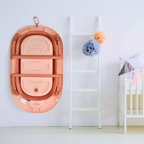 Kit Banheira De Bebê Infantil Dobrável Com Caminha De Banho Cor Rosa Cama Rosa