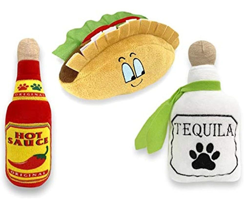 3 Pack Fiesta Dog Chew Toy - Mexican Squeak Plush Toys - Dog