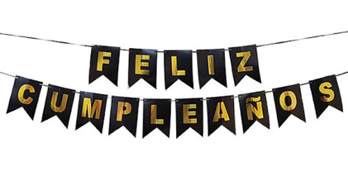 Banderín Festón Feliz Cumpleaños Negro