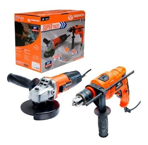 Imagen 2 de 5 de Kit Daewoo Amoladora Angular 750w + Taladro Percutor 550w Mm