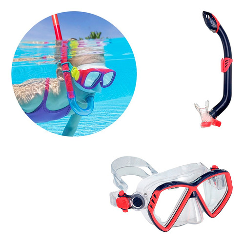 Kit Snorkel Niño Us Divers Máscara Y Snorkel Dry Top Rojo