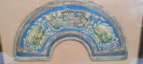 Quadro Pintura Cena Chinesa Madeira Meia Lua / Portico