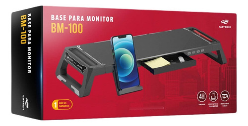 Base Para Monitor Bm-100bk Preto C/ Hub Usb E Porta Celular