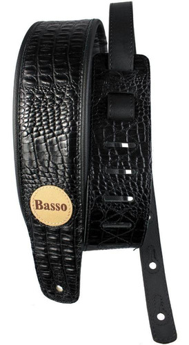 Correia Guitarra Violão Baixo Basso Couro Crocodilo Preto