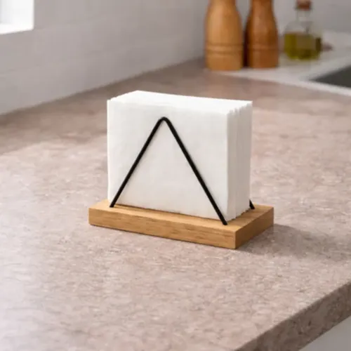 PORTA GUARDANAPO MADEIRA AÇO GRANDE MDF PARA MESA COZINHA PICO - PRETO
