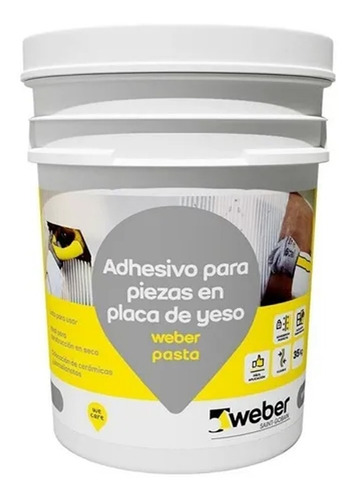 Imagen 3 de 6 de Pasta Pegamento Ceramica Sobre Placa De Yeso 7 Kg Weber - Mm