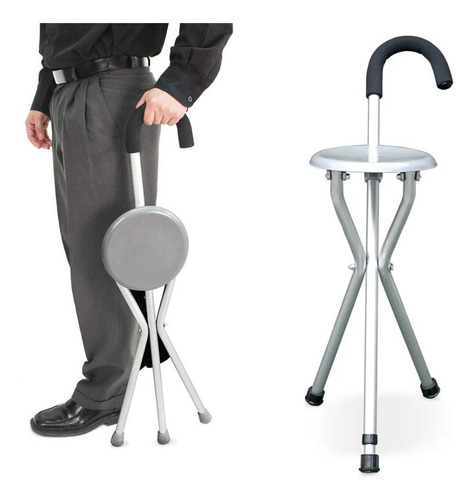 Imagen 2 de 6 de Bastón Con Asiento Plateado Nebucor