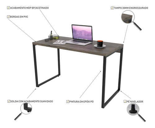 Imagem 2 de 5 de Escrivaninha De Escritório Office Estilo Industrial 1,20m